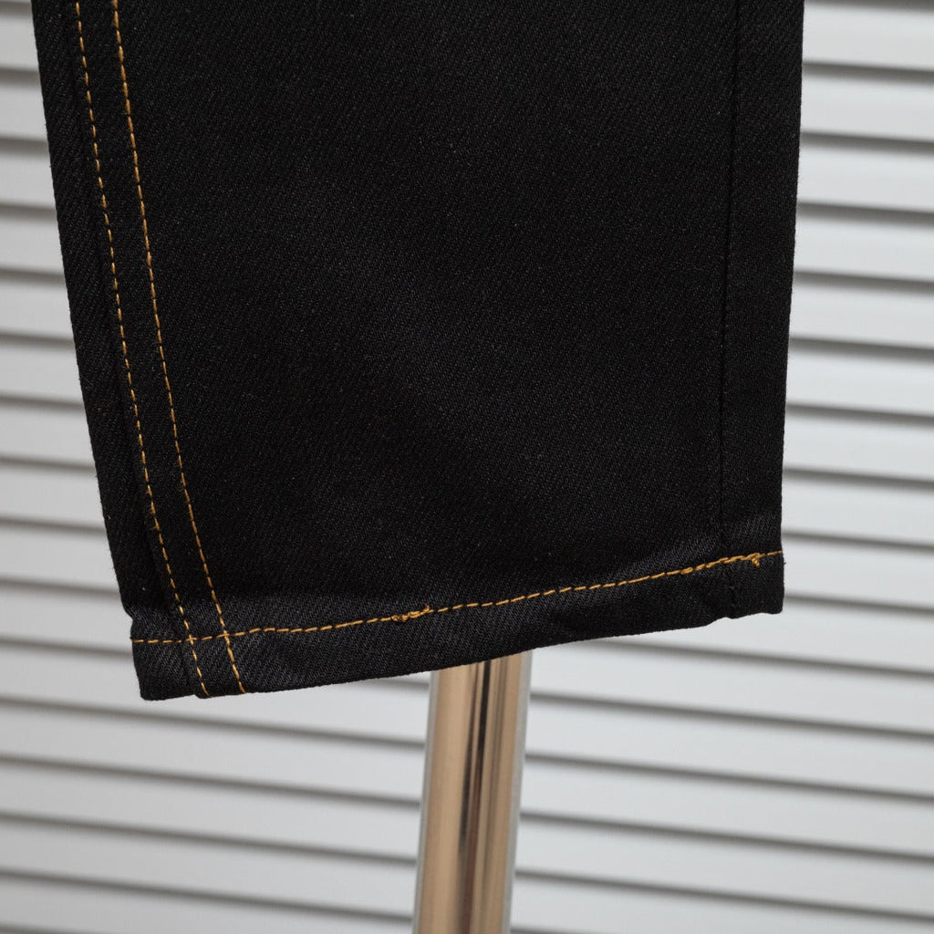 EVISU Black Daicock & Seagull Logo Gold Stitch Straight Jeans