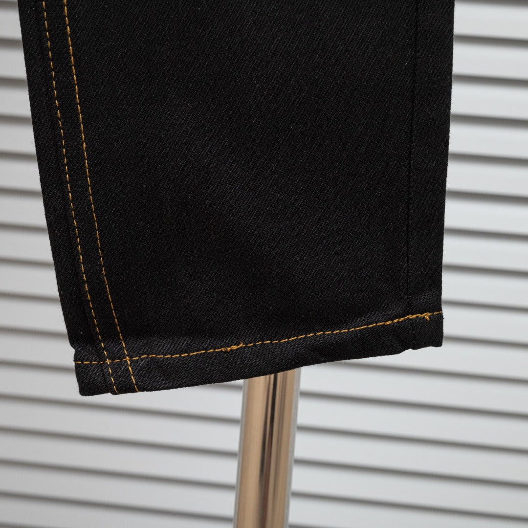 EVISU Black Daicock & Seagull Logo Gold Stitch Straight Jeans
