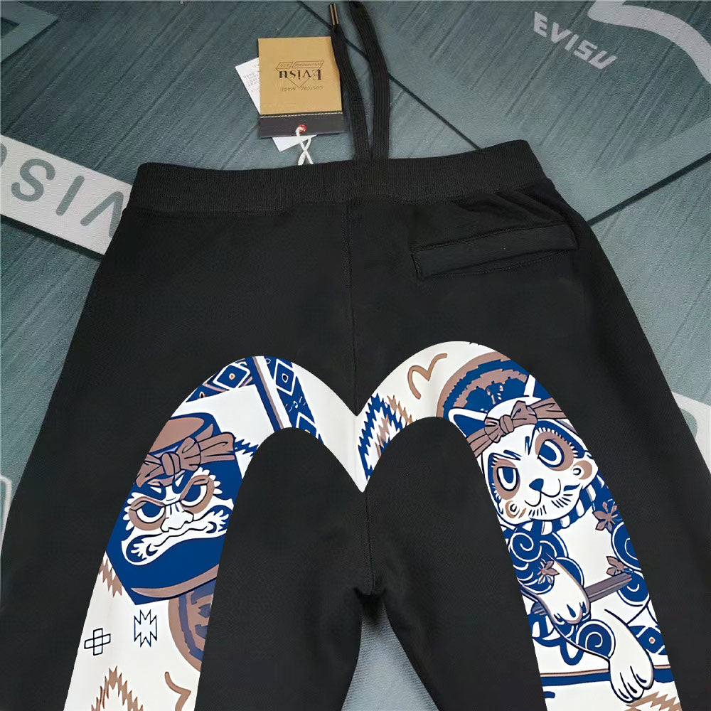 EVISU Daruma & Maneki-neko Oversized M-Logo Graphic Jogger Sweatpants
