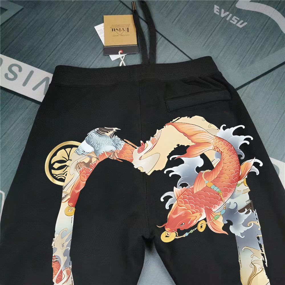 EVISU Koi Fish Oversized M-Logo Ukiyo-e Graphic Jogger Sweatpants