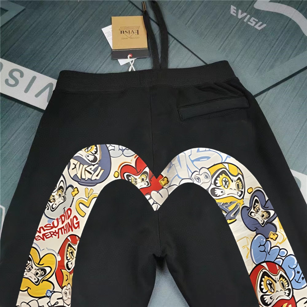 EVISU Graffiti Daruma Wrestler M-Logo Graphic Jogger Sweatpants
