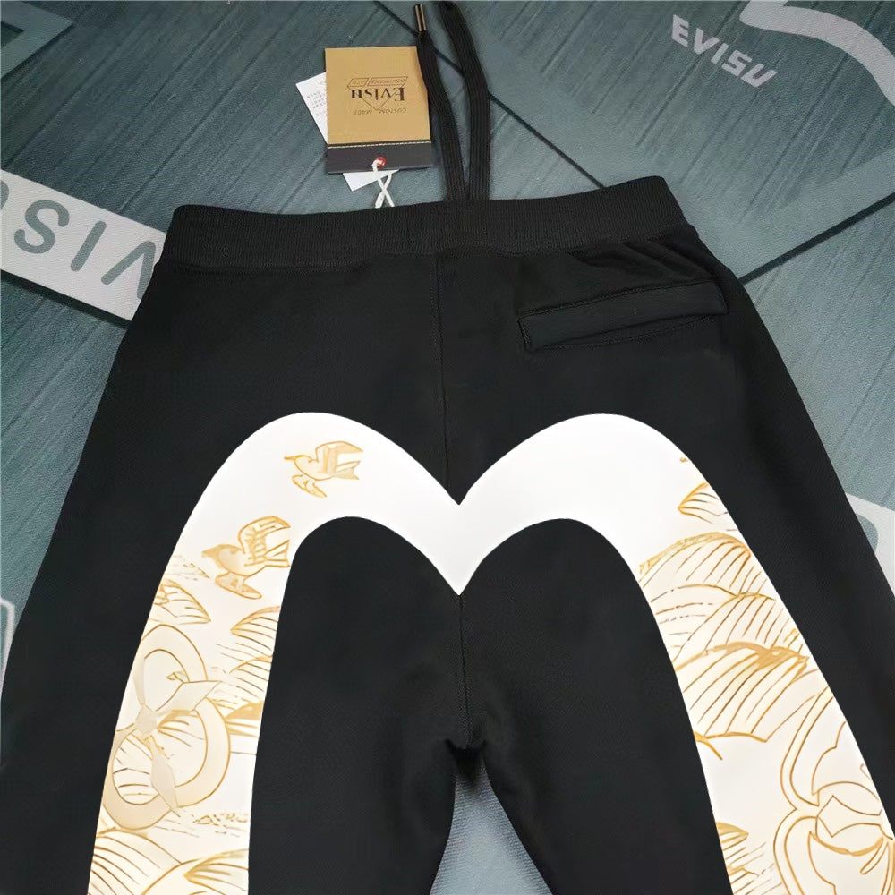 EVISU Gold Lotus & Mon Crest M-Logo Graphic Jogger Sweatpants