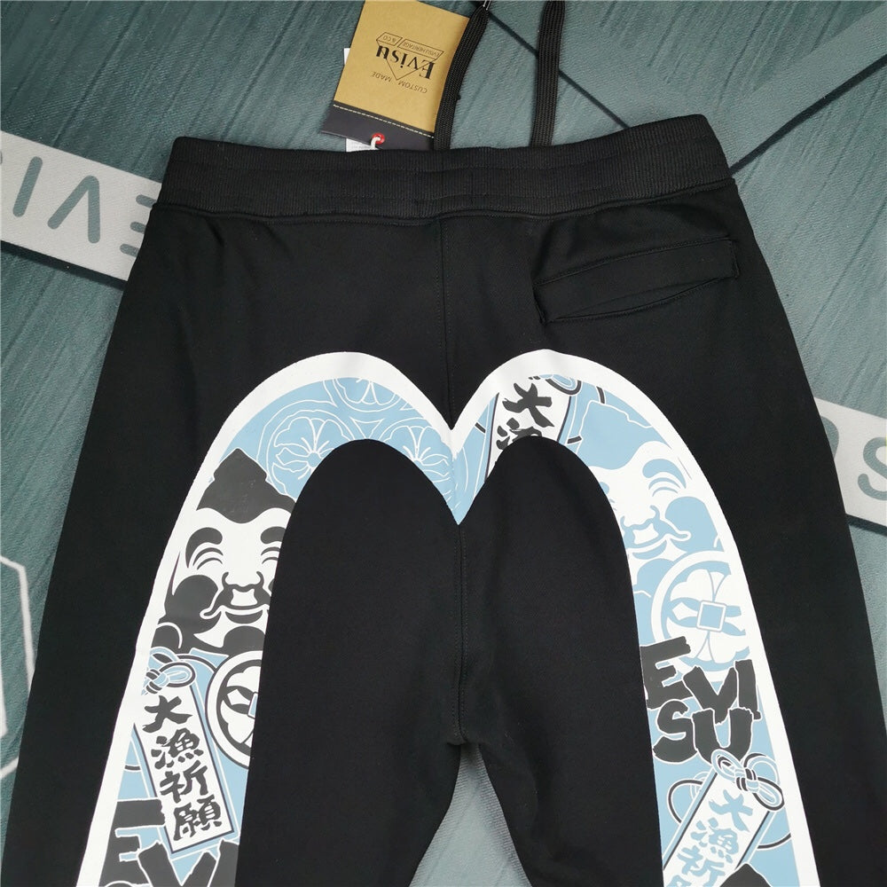 EVISU Daruma Tairyo Kigan Ice Blue M-Logo Graphic Jogger Sweatpants