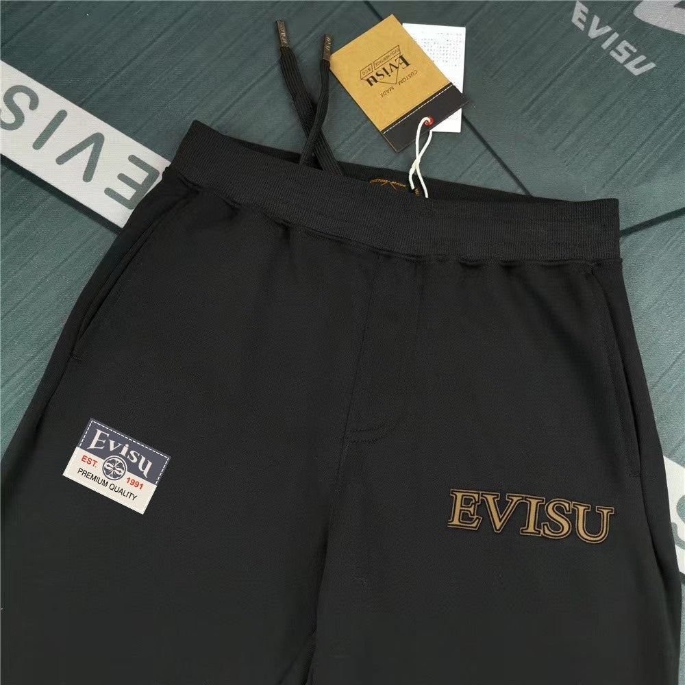 EVISU Pixel Patchwork Chenille M-Logo Gold Embroidery Jogger Sweatpants