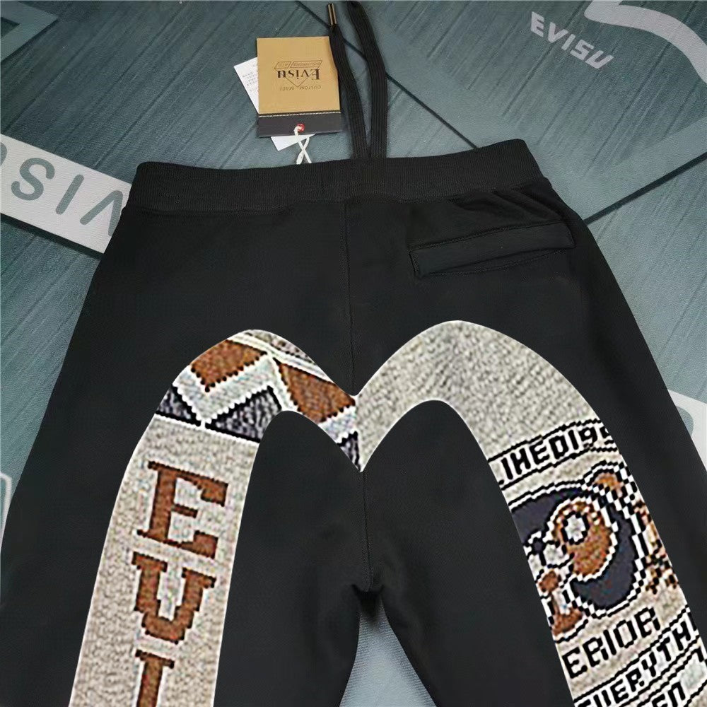 EVISU Pixel Patchwork Chenille M-Logo Gold Embroidery Jogger Sweatpants