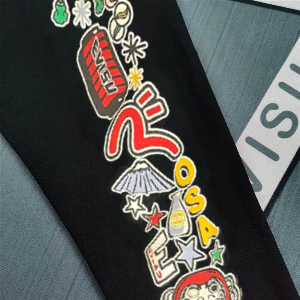 EVISU Denim Kitsune Daruma Sticker Collage M-Logo Graphic Jogger Sweatpants