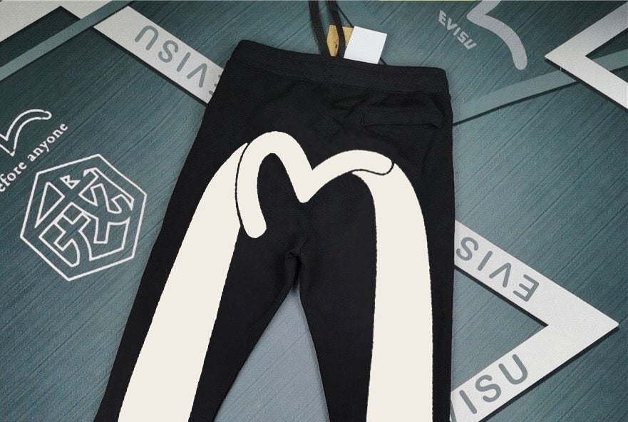 EVISU Oversized Solid M-Seagull Cream Print Jogger Sweatpants