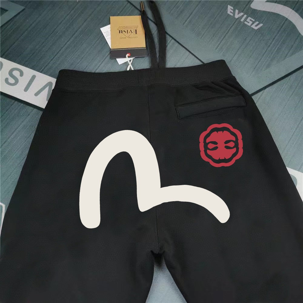 EVISU Cream M-Seagull & Ebisu Seal Graphic Jogger Sweatpants