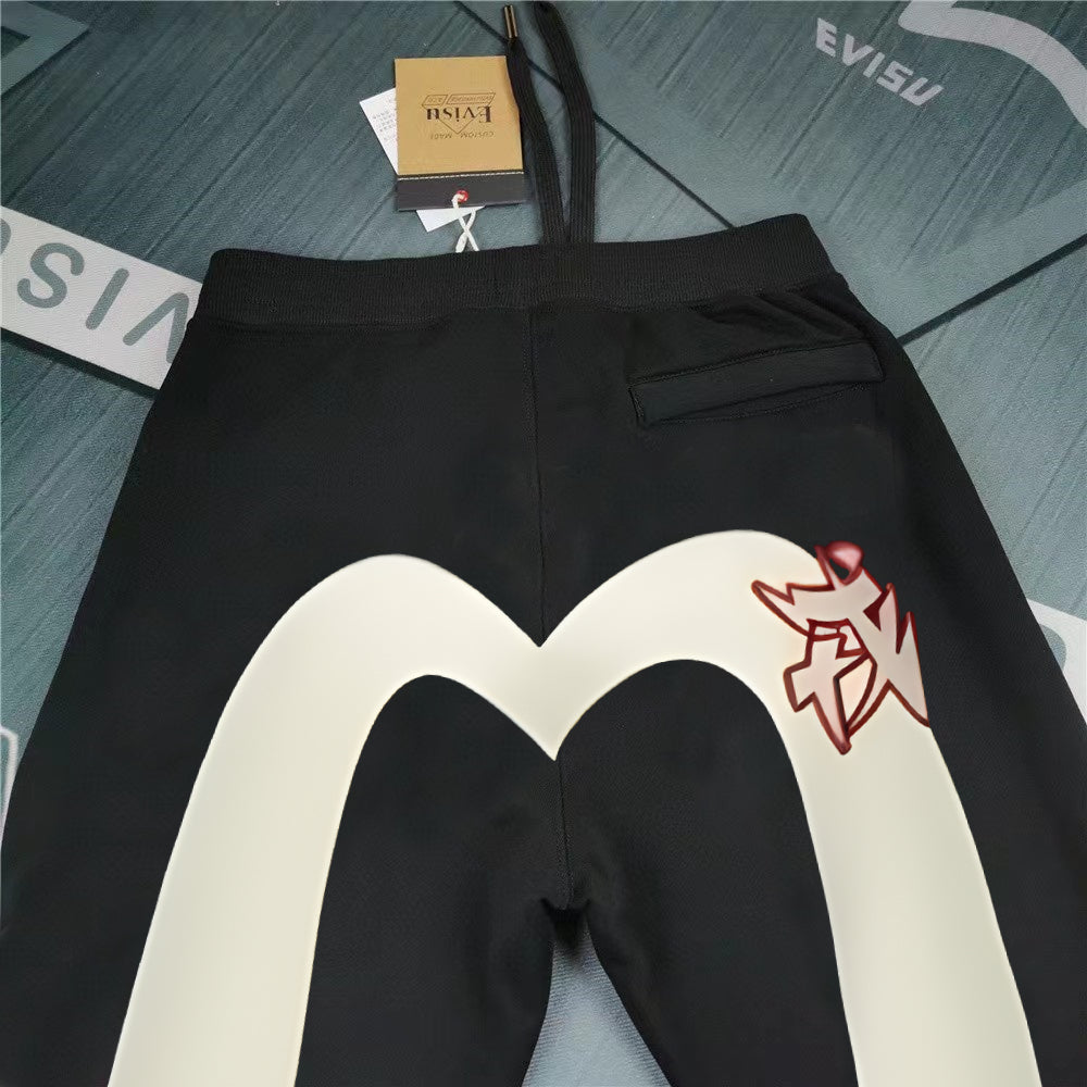 EVISU Cream M-Seagull Dual Daruma & Kitsune Graffiti Jogger Sweatpants
