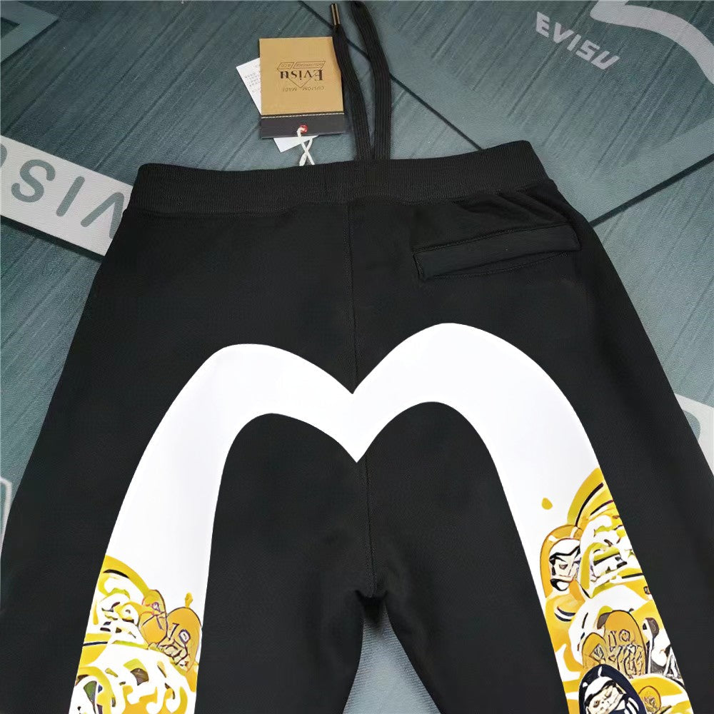 EVISU Daruma & Gold Coin Allover M-Seagull Jogger Sweatpants - Blue Bubble Graffiti Logo