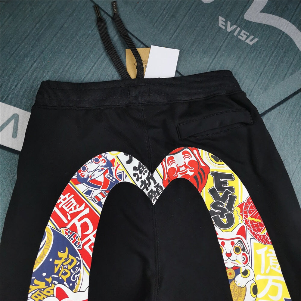 EVISU Lucky Charm Matsuri Allover M-Seagull Jogger Sweatpants - Maneki-neko, Daruma & Koi