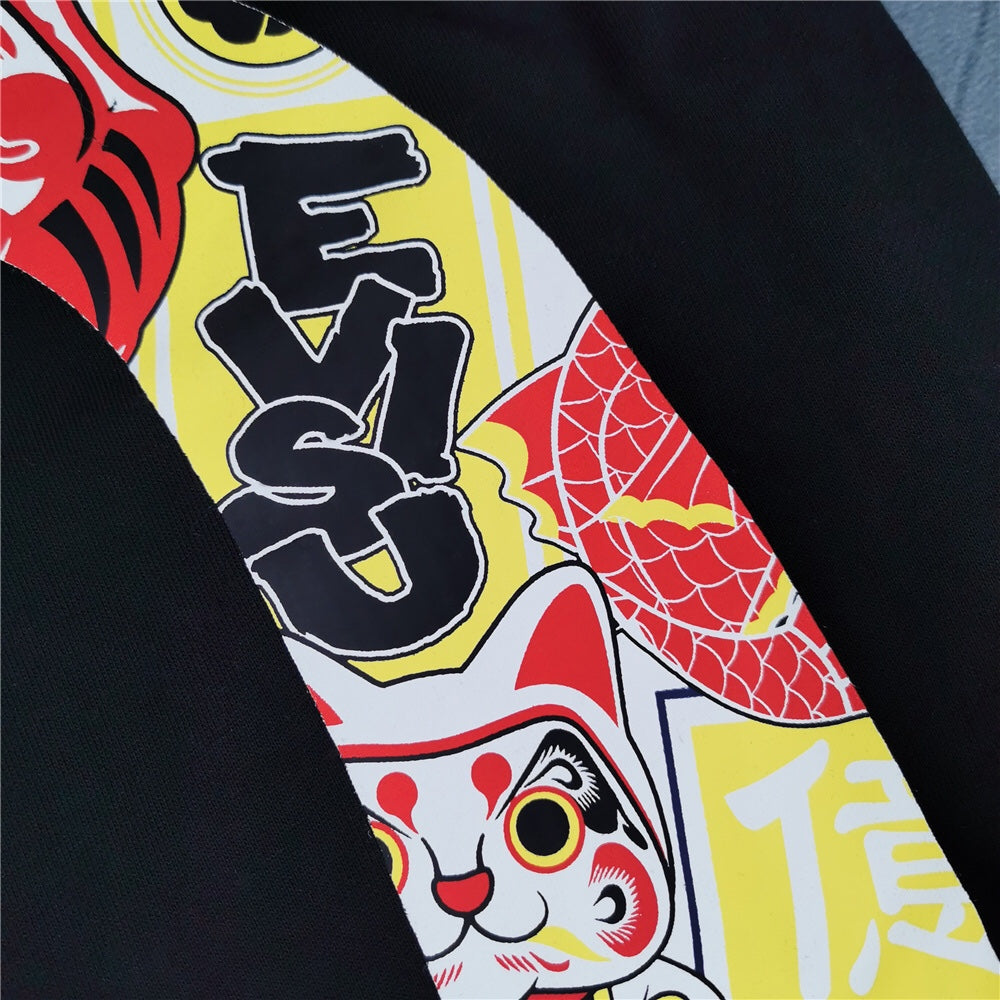 EVISU Lucky Charm Matsuri Allover M-Seagull Jogger Sweatpants - Maneki-neko, Daruma & Koi