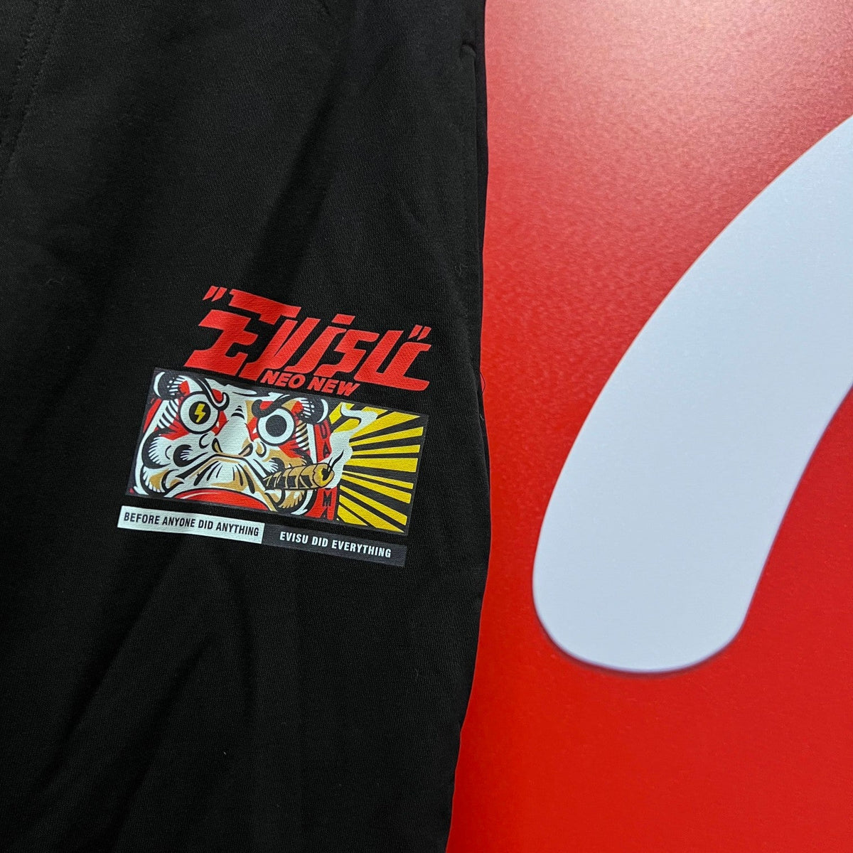 EVISU Neo New Daruma Jogger Sweatpants - Osaka Japan Back & Cyberpunk Daruma Front