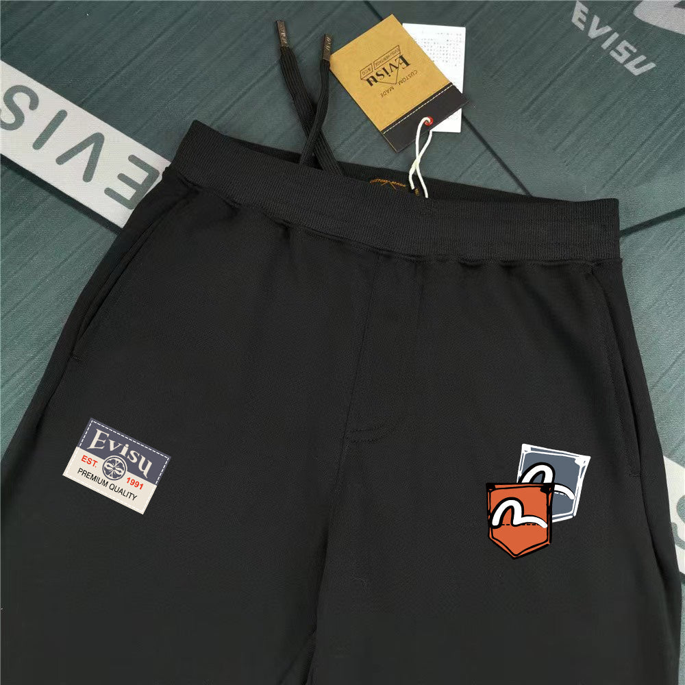 EVISU Sticker Patch Jogger Sweatpants - M-Seagull Shield & Polaroid Frame Front