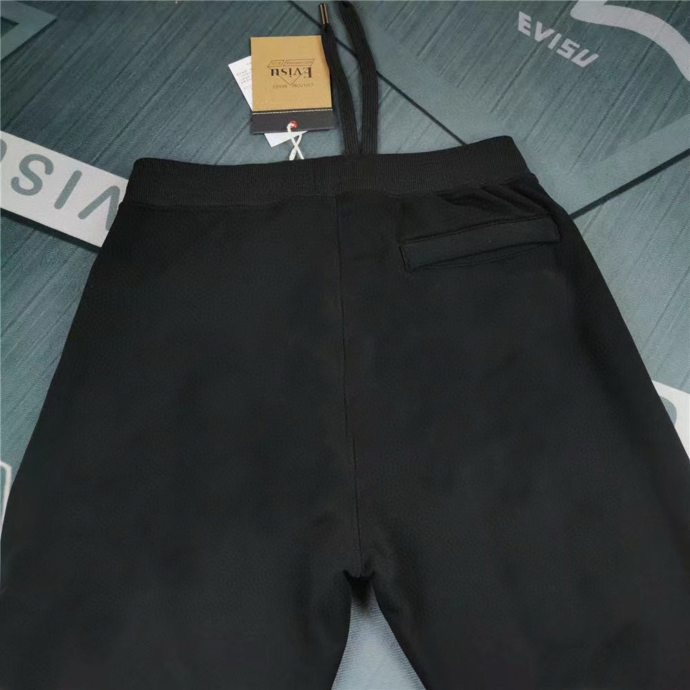 EVISU Sticker Patch Jogger Sweatpants - M-Seagull Shield & Polaroid Frame Front