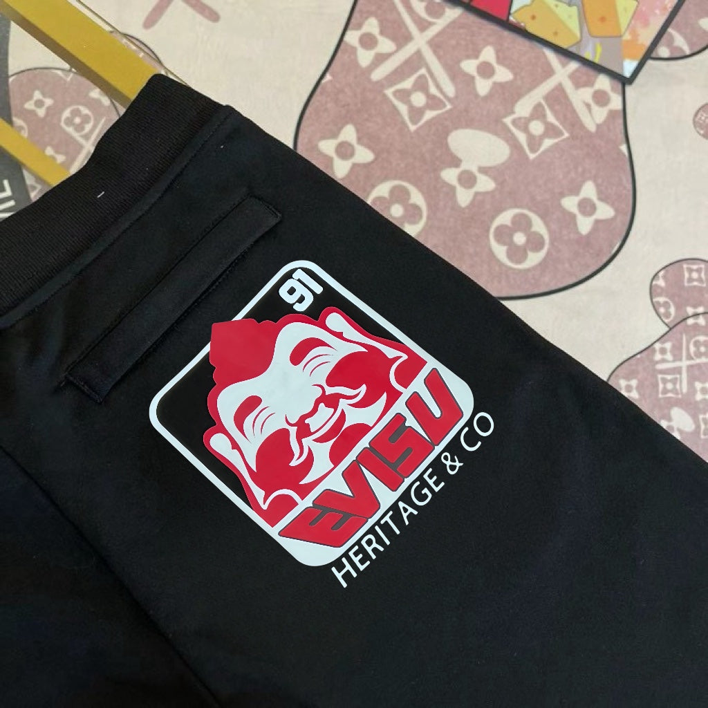 EVISU Heritage & Co Jogger Sweatpants - Red Seagull Front & Daruma Badge Back