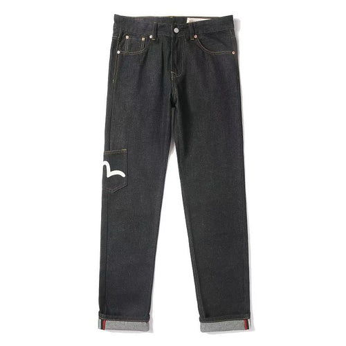 EVISU KURO Multi-Pocket Selvedge Denim Jeans Multicolor Seagull Logo All-Over Print