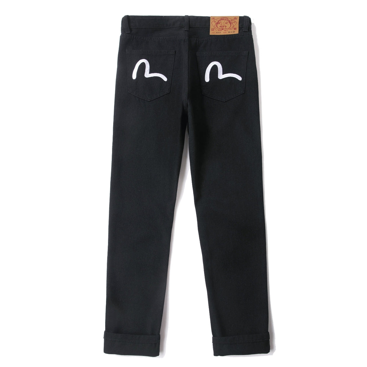EVISU KURO Black Straight Leg Jeans Dual Seagull Embroidery Pockets Classic OG