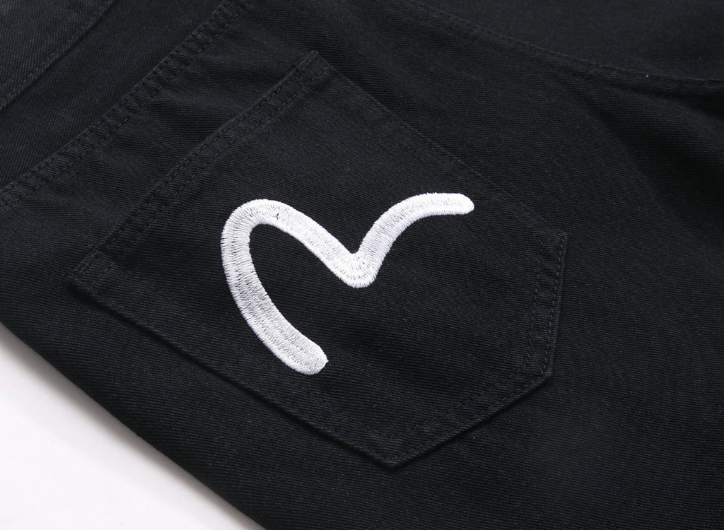 EVISU KURO Black Straight Leg Jeans Dual Seagull Embroidery Pockets Classic OG