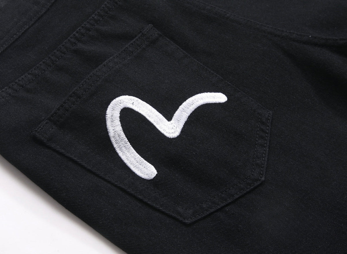 EVISU KURO Black Straight Leg Jeans Dual Seagull Embroidery Pockets Classic OG