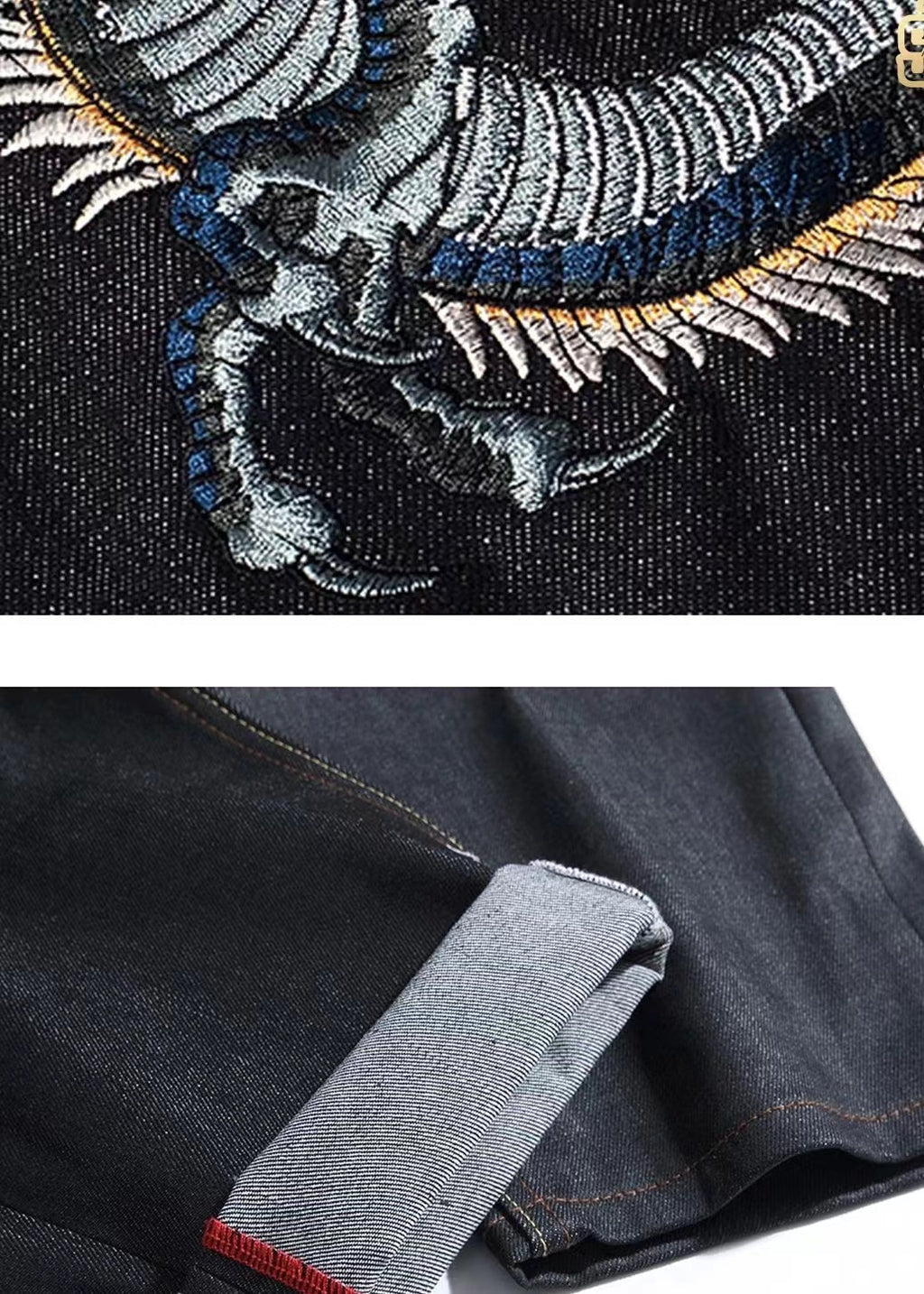 EVISU KURO Dragon Ryū Large-Scale Embroidery Seagull Pocket Jeans Raw Selvedge Denim Dark Indigo