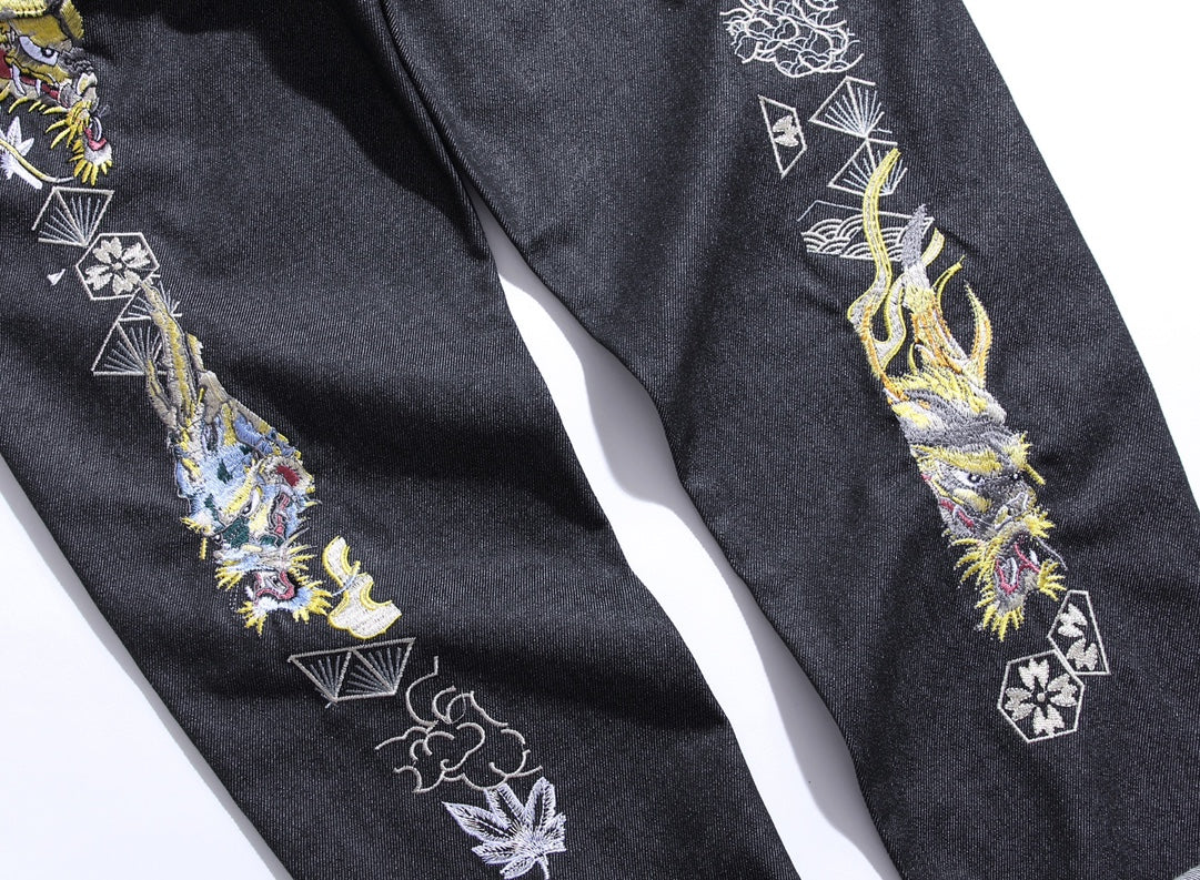 EVISU KURO Dual Dragon Full-Back Embroidery Kamon Jeans Raw Selvedge Dark Indigo