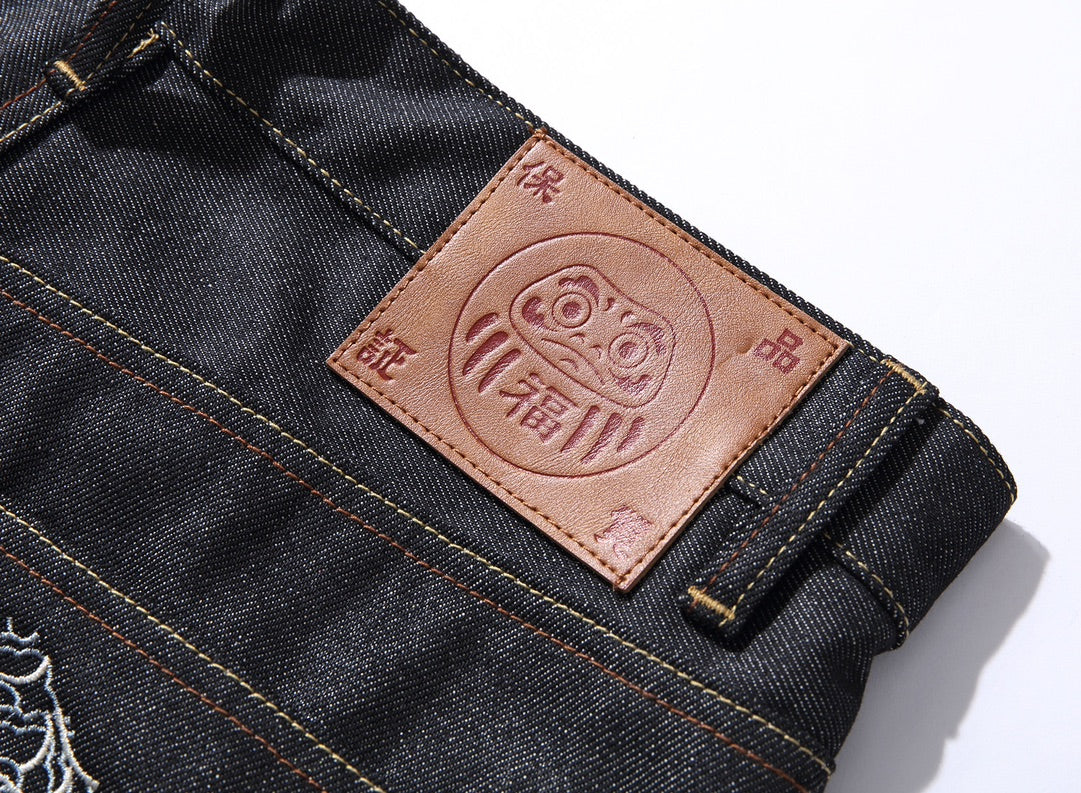 EVISU KURO Dual Dragon Full-Back Embroidery Kamon Jeans Raw Selvedge Dark Indigo
