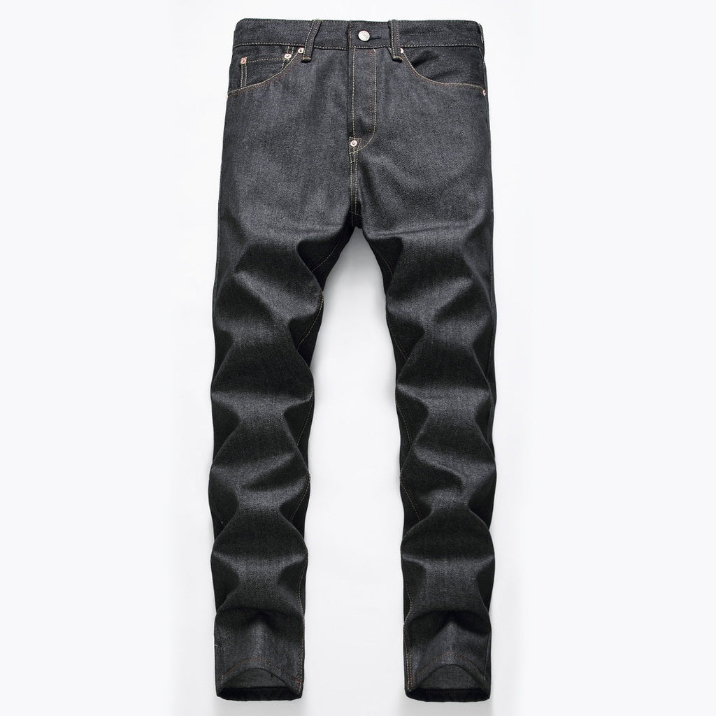 EVISU KURO Daicock Tiger & Foo Dog Print Appliqué Panel Jeans Wide Relaxed Fit Raw Selvedge Dark Indigo