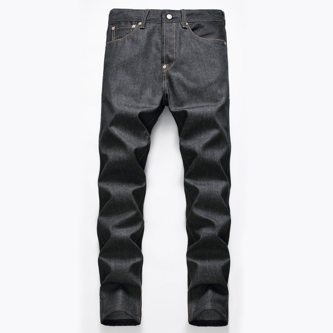 EVISU KURO Daicock Tiger & Foo Dog Print Appliqué Panel Jeans Wide Relaxed Fit Raw Selvedge Dark Indigo