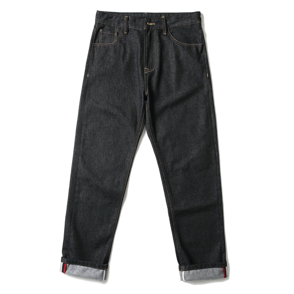 EVISU KURO Daicock Koi Fish Wave Irezumi Print Appliqué Panel Jeans Raw Selvedge Dark Indigo