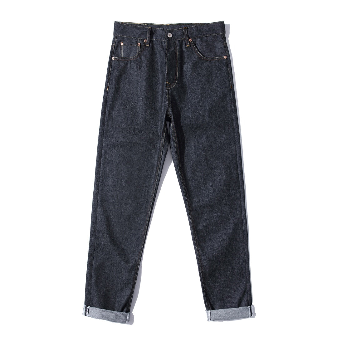 EVISU KURO Dual Dragon Kamon Sensu Multi-Element Embroidery Jeans Slim Straight Black Raw Selvedge