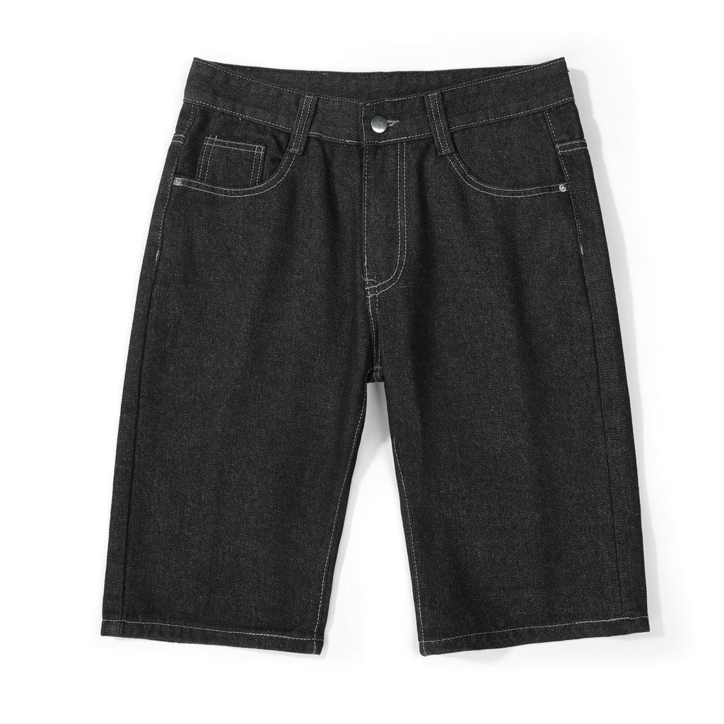 EVISU KURO Daicock Allover Logo Print & Ebisu God Appliqué Panel Denim Shorts Relaxed Fit Black