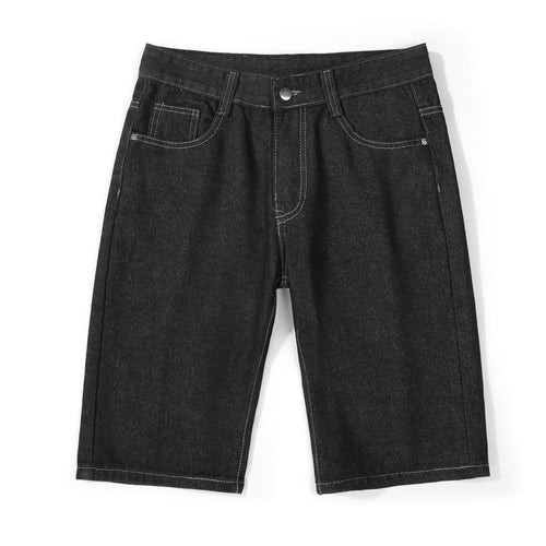 EVISU KURO Daicock Allover Logo Print & Ebisu God Appliqué Panel Denim Shorts Relaxed Fit Black