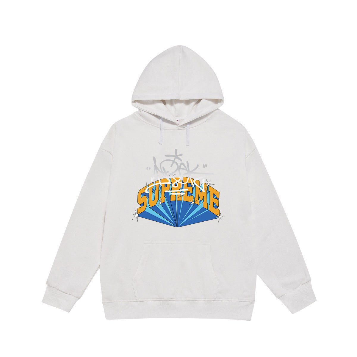 Supreme Blue & Yellow 3D Lettering Graffiti Print Hoodie