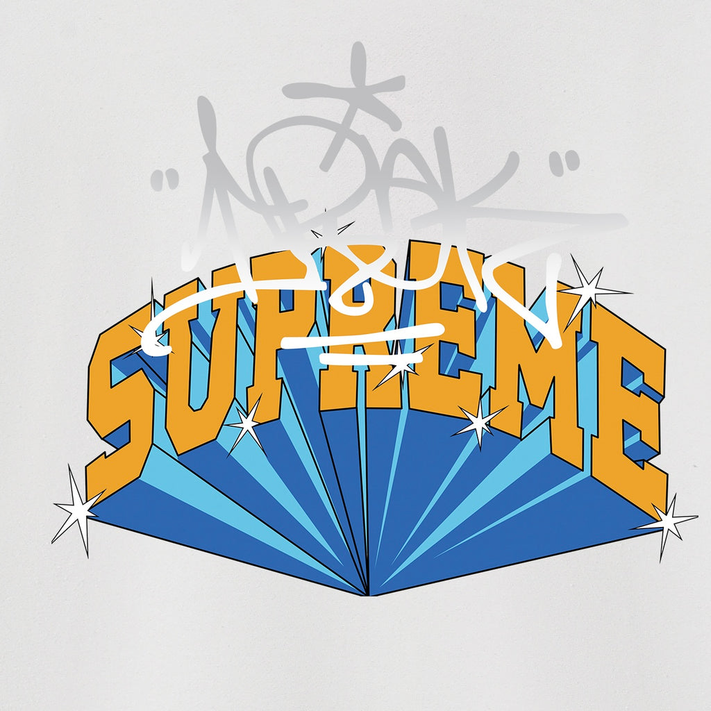 Supreme Blue & Yellow 3D Lettering Graffiti Print Hoodie