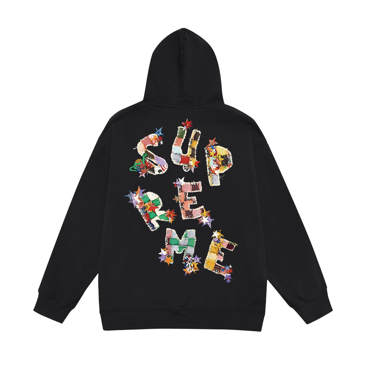 Supreme Colorful Collage Lettering & Stars Back Print Hoodie