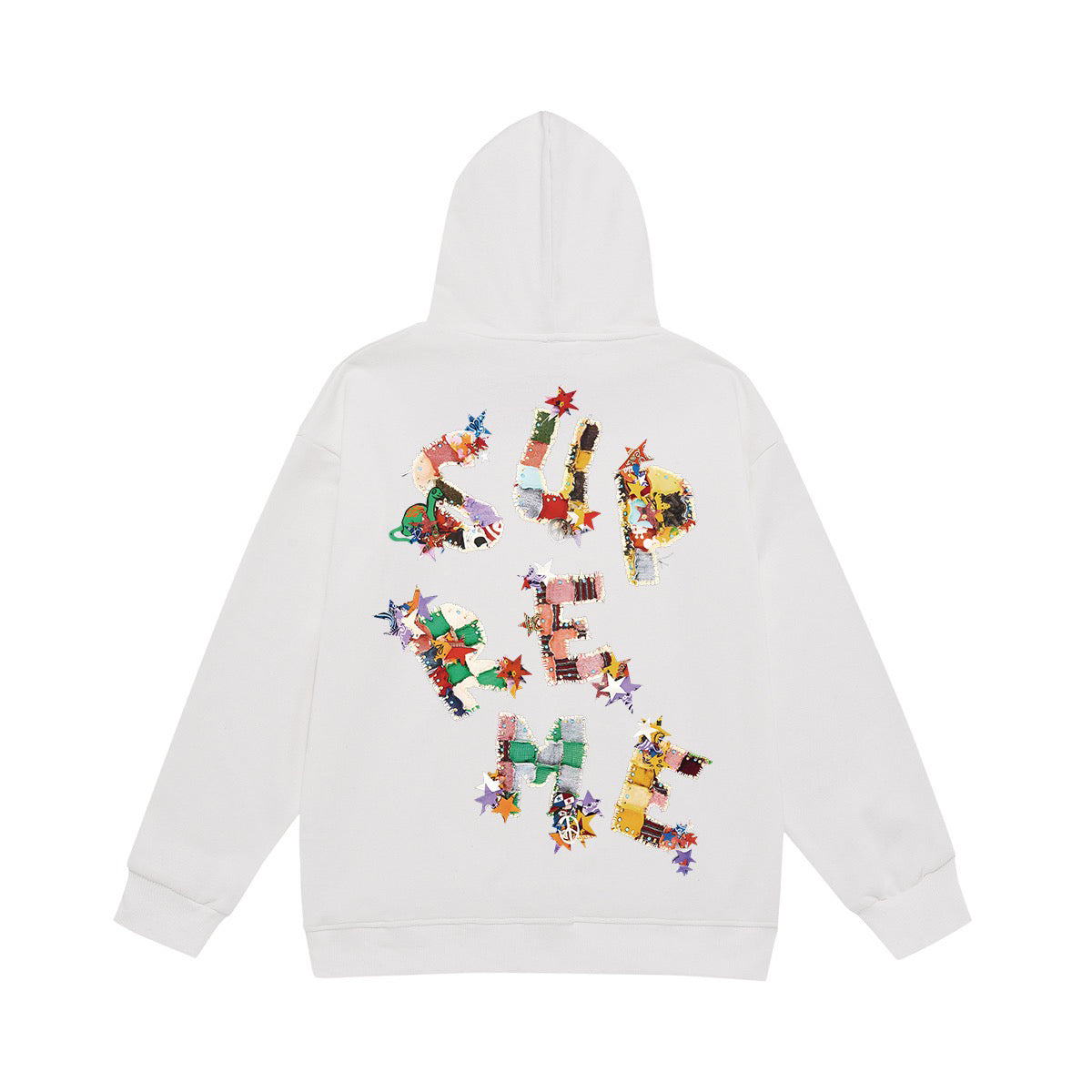 Supreme Colorful Collage Lettering & Stars Back Print Hoodie