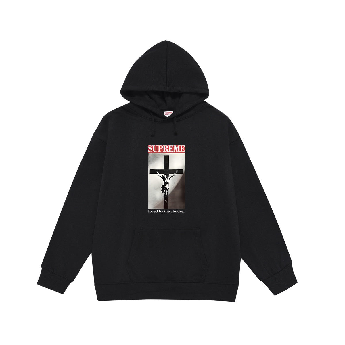 Supreme Crucifix Photo & Red Banner Print Hoodie