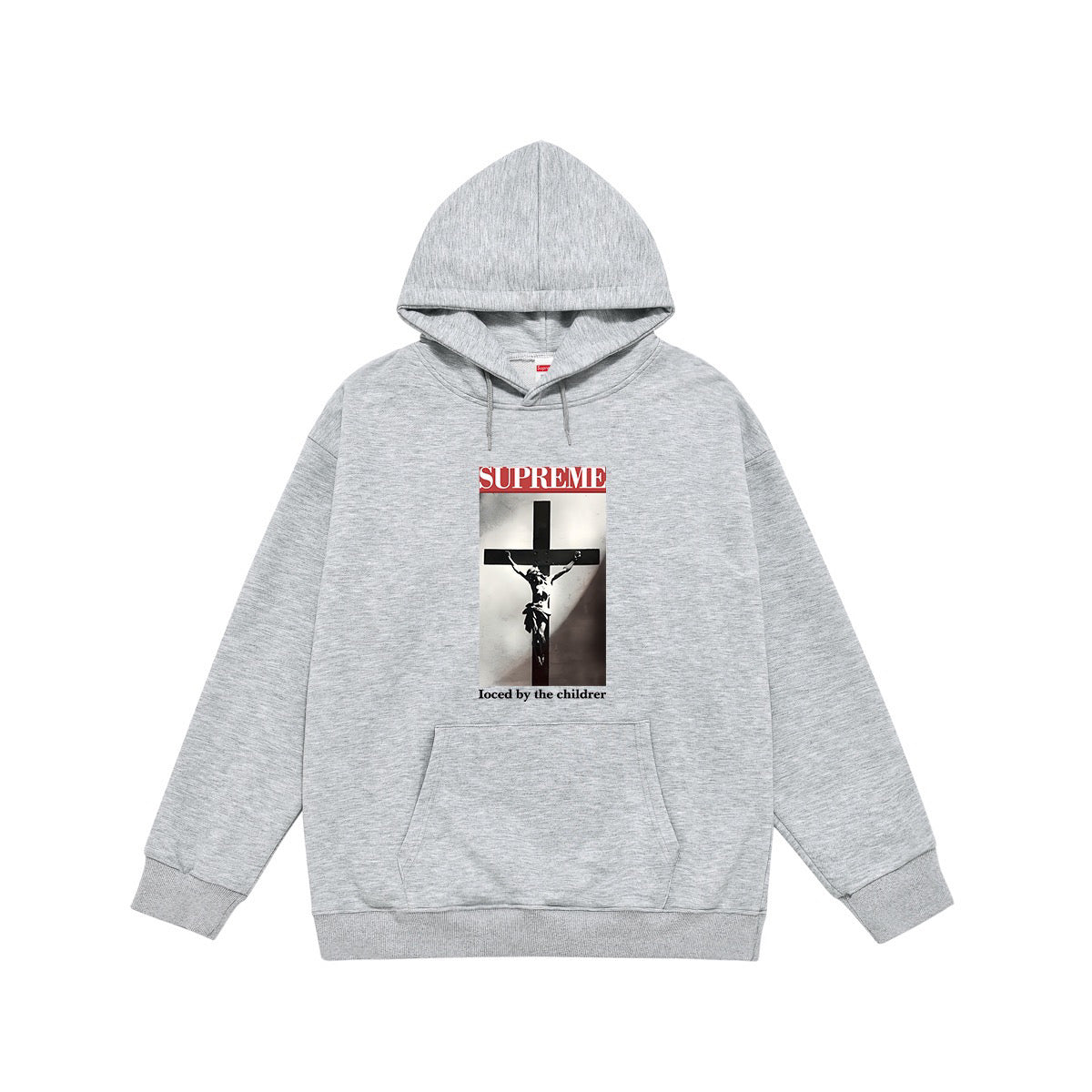 Supreme Crucifix Photo & Red Banner Print Hoodie
