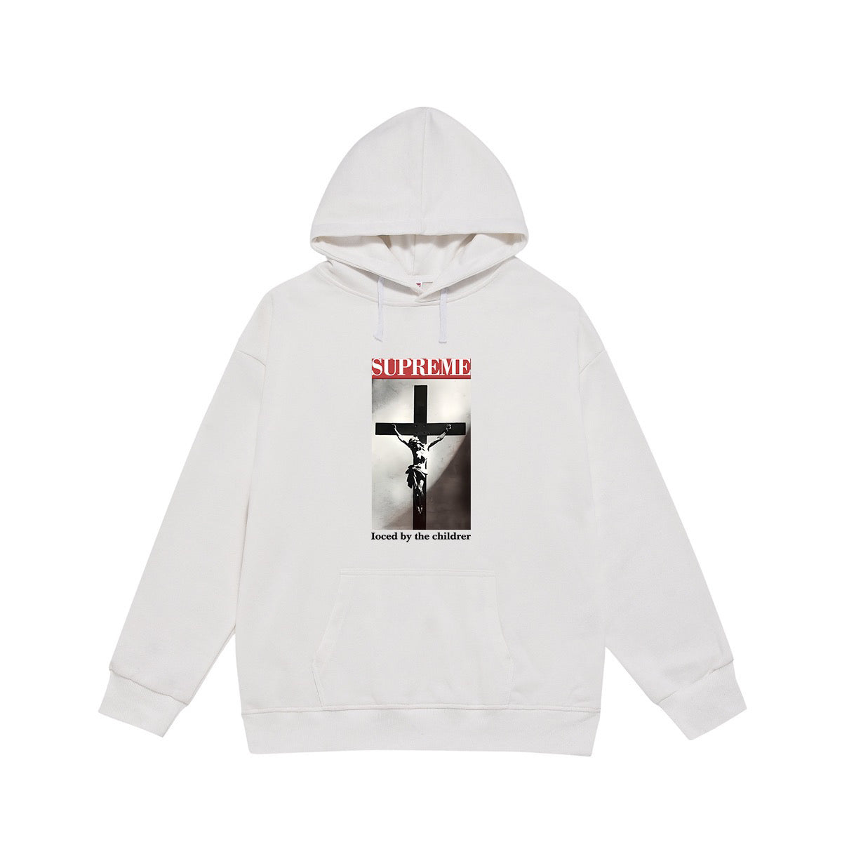 Supreme Crucifix Photo & Red Banner Print Hoodie