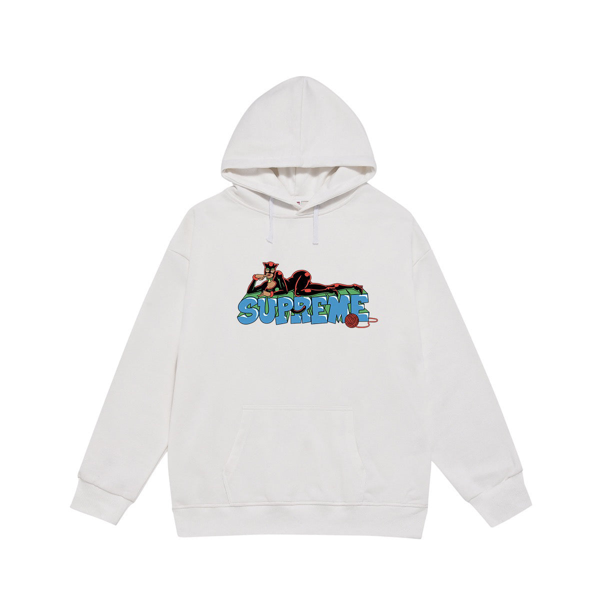 Supreme Cat-Masked Character & 3D Lettering Print Hoodie