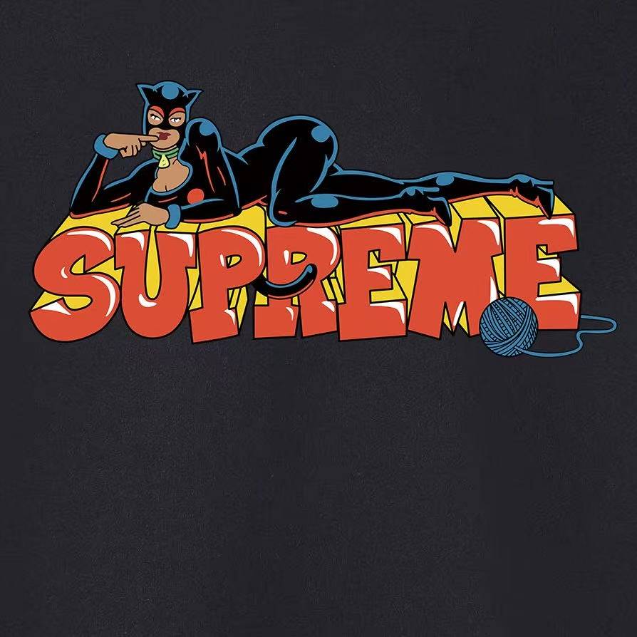 Supreme Cat-Masked Character & 3D Lettering Print Hoodie