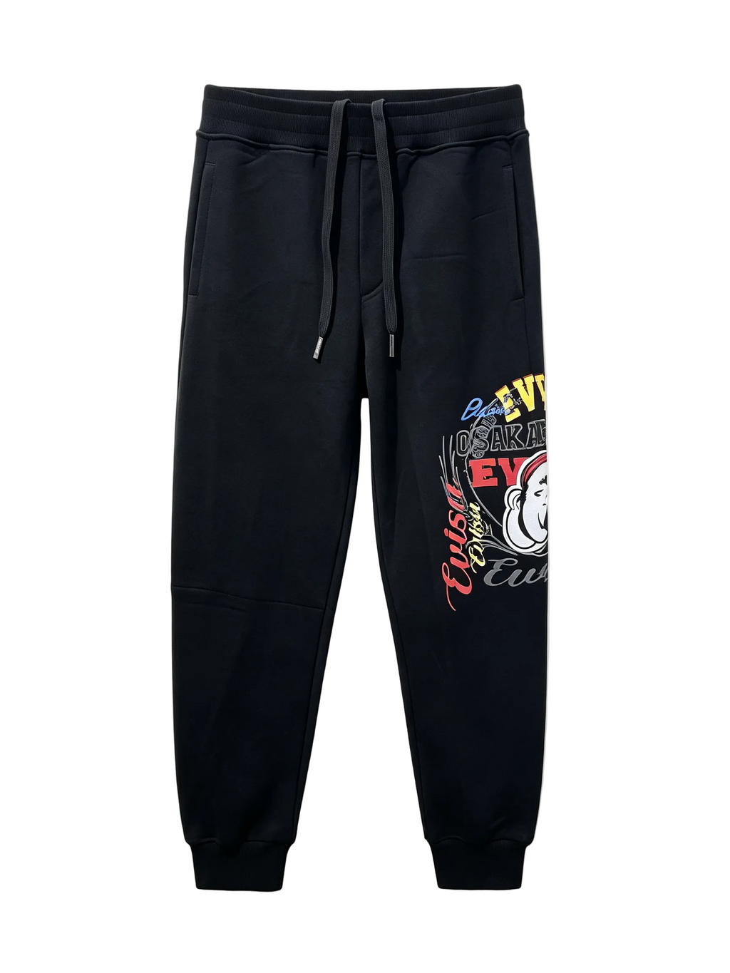 EVISU Fukusuke Osaka Multi-Layer Graphic Jogger Sweatpants - Varsity & Chain-Link Print