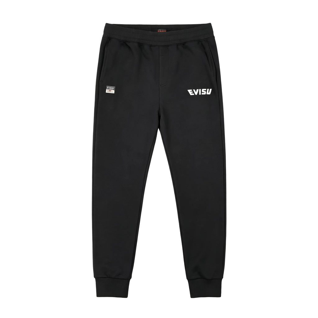 EVISU Denim Kitsune Daruma Sticker Collage M-Logo Graphic Jogger Sweatpants