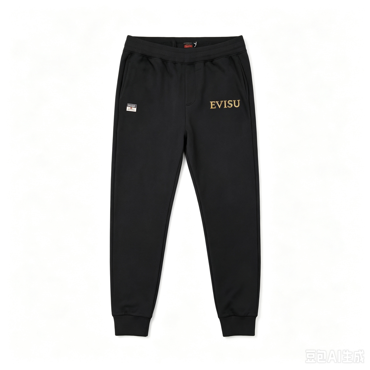 EVISU Pixel Patchwork Chenille M-Logo Gold Embroidery Jogger Sweatpants