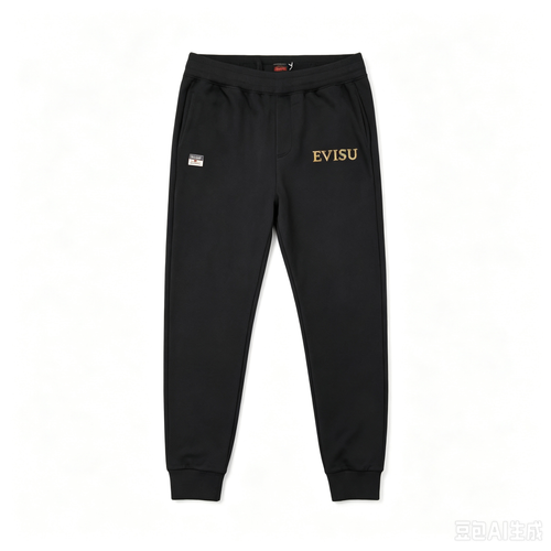 EVISU Pixel Patchwork Chenille M-Logo Gold Embroidery Jogger Sweatpants