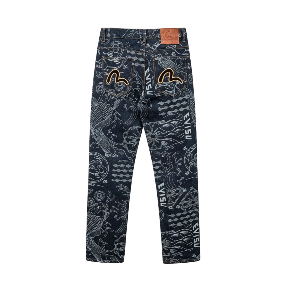 EVISU Wagara Allover Print Seagull Logo Embroidery Straight Jeans