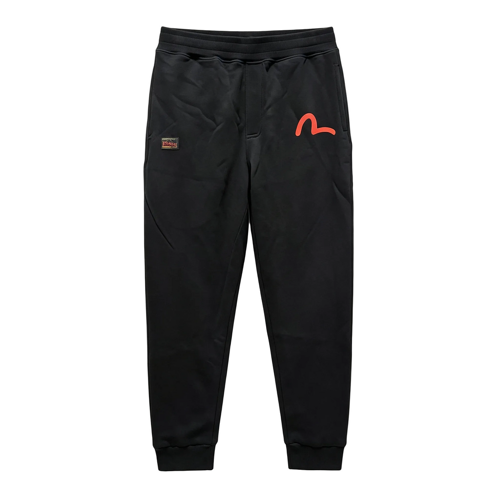 EVISU Kamon Floral Pocket Jogger Sweatpants - Orange-Red M-Seagull & Japanese Family Crest Badge