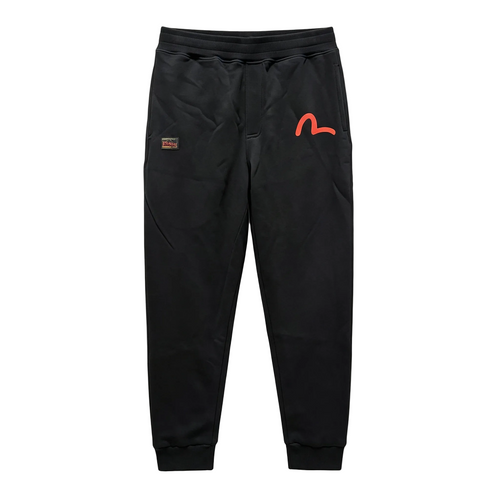 EVISU Kamon Floral Pocket Jogger Sweatpants - Orange-Red M-Seagull & Japanese Family Crest Badge