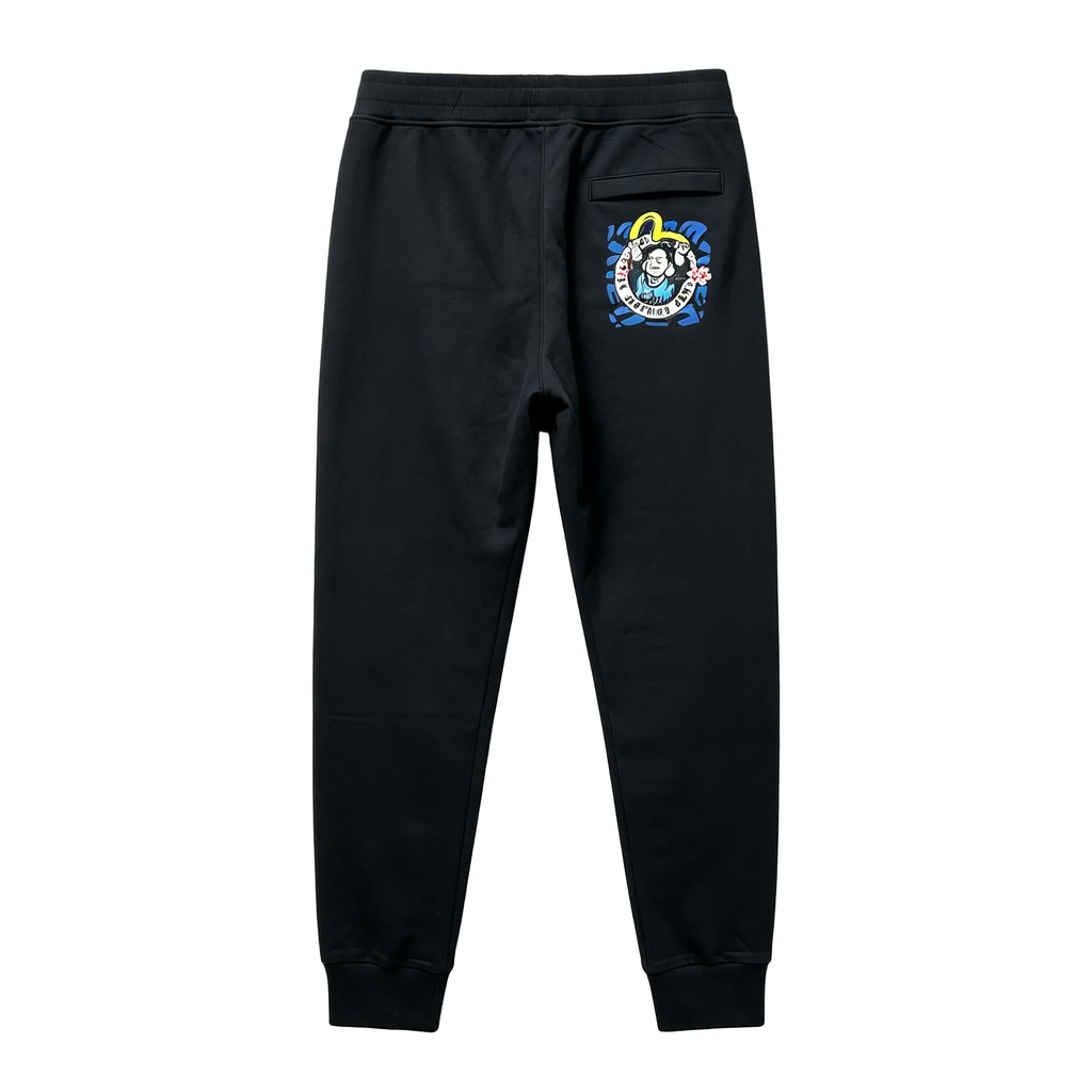 EVISU Hotei Fortune God Badge Jogger Sweatpants - Sport Italic Logo & Blue Leopard Camo